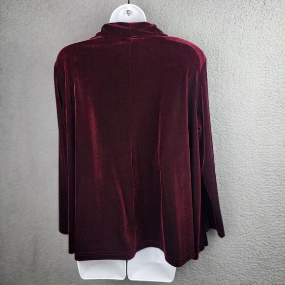 Coldwater Creek Velvet Embroidered Open Front Jacket Sweater Burgundy PM Stretch - Picture 15 of 15